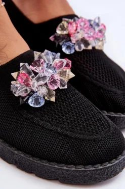 Boto Trampki Damskie Slip-On|Trampki Damskie Niskie*Damskie Wsuwane Tenisówki Z Kamieniami Czarne Simple