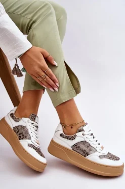 Discount GOE Damskie Wygodne Buty Sportowe LL2N4052 Biało-Beżowe