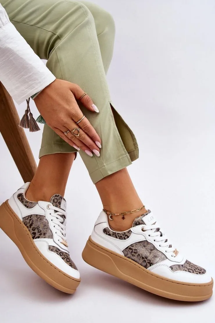 Discount GOE Damskie Wygodne Buty Sportowe LL2N4052 Biało-Beżowe