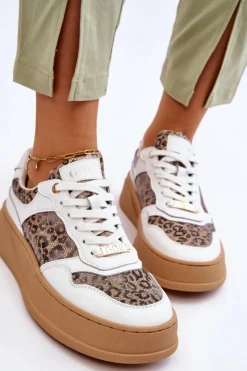 Discount GOE Damskie Wygodne Buty Sportowe LL2N4052 Biało-Beżowe