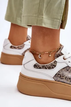 Discount GOE Damskie Wygodne Buty Sportowe LL2N4052 Biało-Beżowe