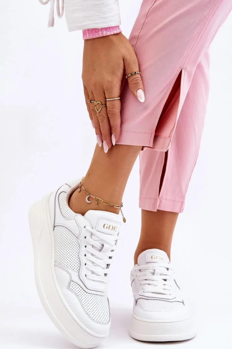 New GOE Damskie Wygodne Buty Sportowe LL2N4054 Biało-Beżowe