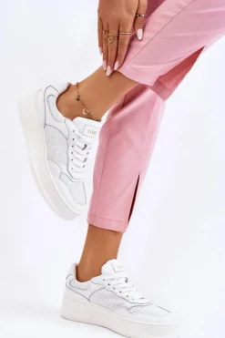 New GOE Damskie Wygodne Buty Sportowe LL2N4054 Biało-Beżowe