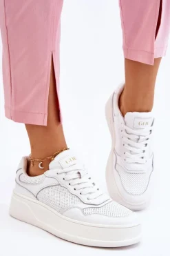 New GOE Damskie Wygodne Buty Sportowe LL2N4054 Biało-Beżowe