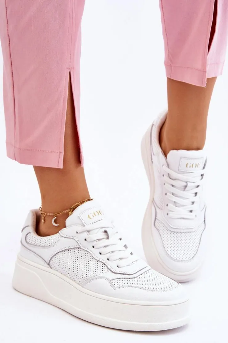 New GOE Damskie Wygodne Buty Sportowe LL2N4054 Biało-Beżowe