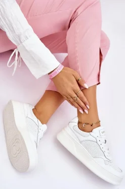 New GOE Damskie Wygodne Buty Sportowe LL2N4054 Biało-Beżowe