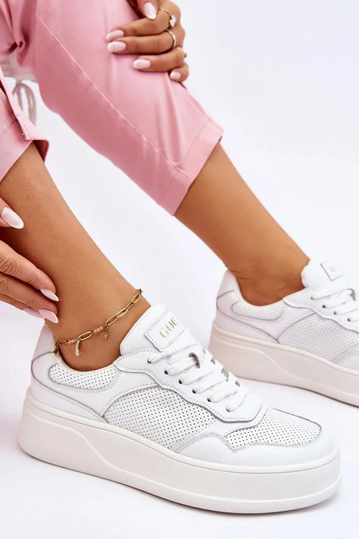 New GOE Damskie Wygodne Buty Sportowe LL2N4054 Biało-Beżowe