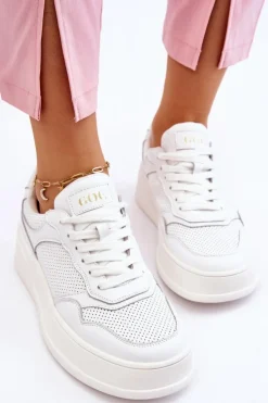 New GOE Damskie Wygodne Buty Sportowe LL2N4054 Biało-Beżowe