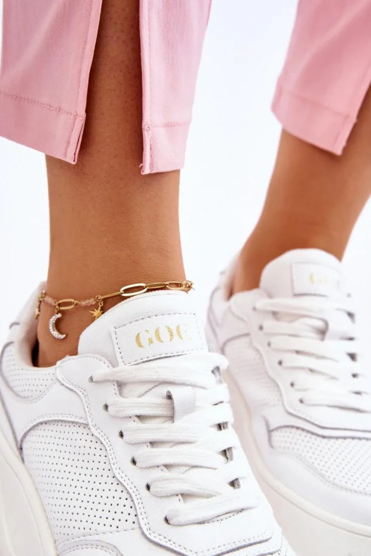 New GOE Damskie Wygodne Buty Sportowe LL2N4054 Biało-Beżowe