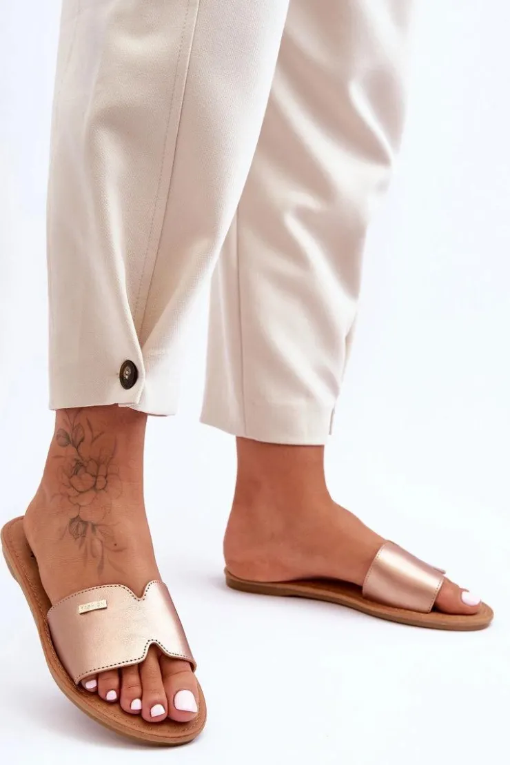 New Boto Damskie Wygodne Klapki Na Płaskim Obcasie Różowe Złoto Coraline