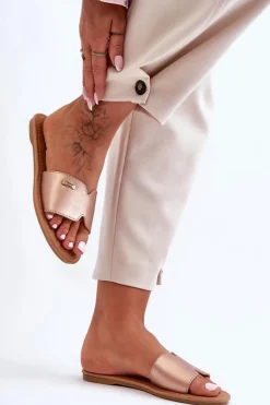 New Boto Damskie Wygodne Klapki Na Płaskim Obcasie Różowe Złoto Coraline