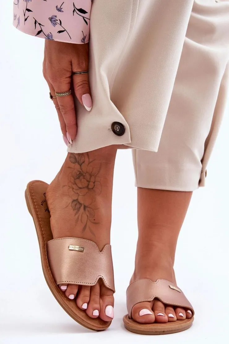 New Boto Damskie Wygodne Klapki Na Płaskim Obcasie Różowe Złoto Coraline