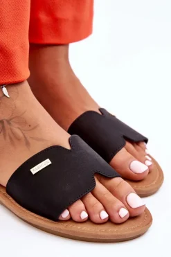 Damskie Boto Damskie Wygodne Klapki Na Płaskim Obcasie Czarne Coraline