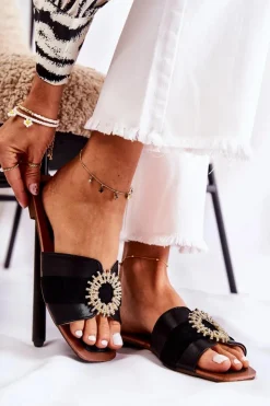 Damskie Boto Damskie Wygodne Klapki Z Ozdobą Czarne Ginera