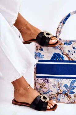 Damskie Boto Damskie Wygodne Klapki Z Ozdobą Czarne Ginera