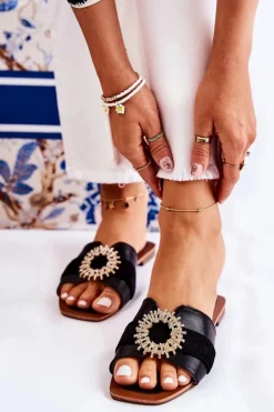 Damskie Boto Damskie Wygodne Klapki Z Ozdobą Czarne Ginera