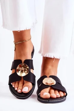 Sale Boto Damskie Wygodne Klapki Z Ozdobą Czarne Leila