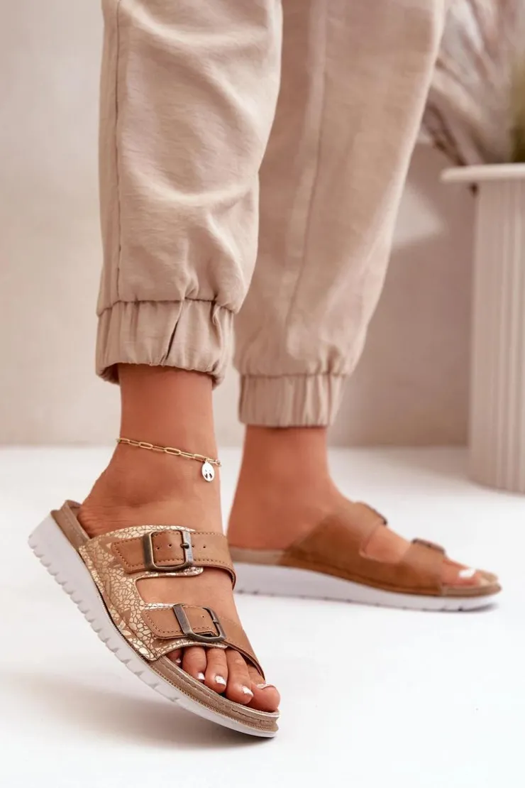 Damskie INBLU Damskie Wygodne Klapki Z Klamrami CN000033 Brązowe