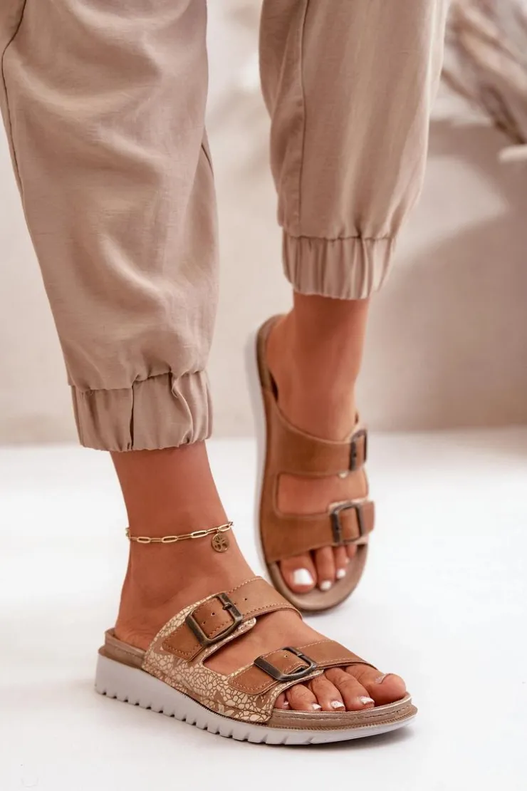 Damskie INBLU Damskie Wygodne Klapki Z Klamrami CN000033 Brązowe