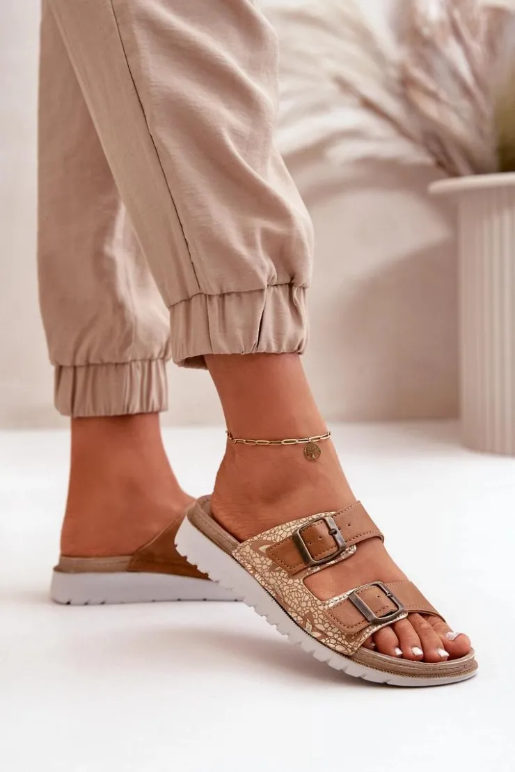 Damskie INBLU Damskie Wygodne Klapki Z Klamrami CN000033 Brązowe