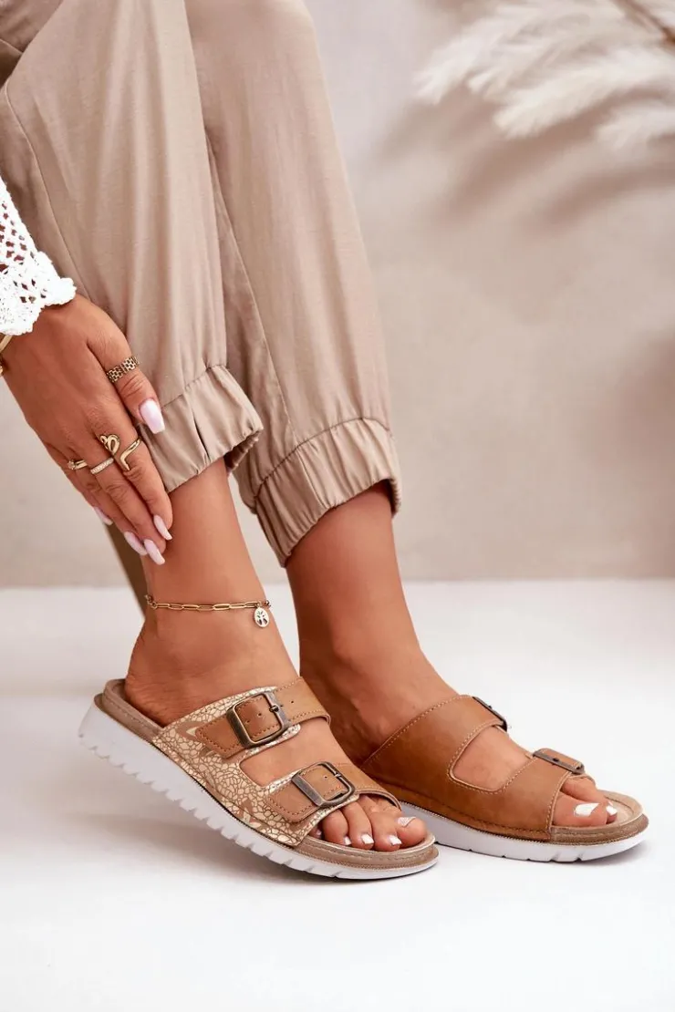 Damskie INBLU Damskie Wygodne Klapki Z Klamrami CN000033 Brązowe