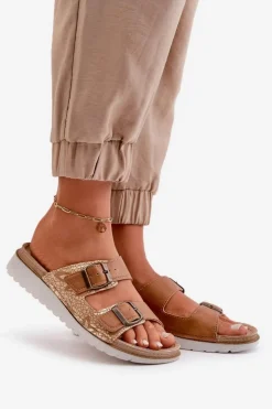 Damskie INBLU Damskie Wygodne Klapki Z Klamrami CN000033 Brązowe