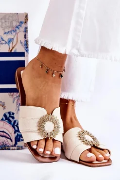 Damskie Boto Damskie Wygodne Klapki Z Ozdobą Jasnobeżowe Ginera