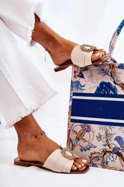 Damskie Boto Damskie Wygodne Klapki Z Ozdobą Jasnobeżowe Ginera