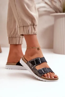 INBLU Klapki Damskie Klasyczne*Damskie Wygodne Klapki Z Klamrami CN000033 Czarne Czarny