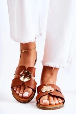 Online Boto Damskie Wygodne Klapki Z Ozdobą Brązowe Leila