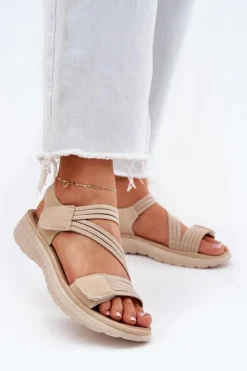 Hot Evento Damskie Wygodne Sandały Na Rzep Beżowe Hallriva
