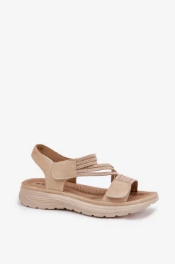 Hot Evento Damskie Wygodne Sandały Na Rzep Beżowe Hallriva