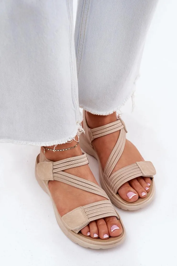 Hot Evento Damskie Wygodne Sandały Na Rzep Beżowe Hallriva