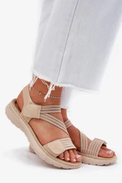 Hot Evento Damskie Wygodne Sandały Na Rzep Beżowe Hallriva