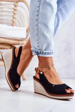 Boto Sandały Na Koturnie*Damskie Wygodne Sandały Na Koturnie Czarne Thallas