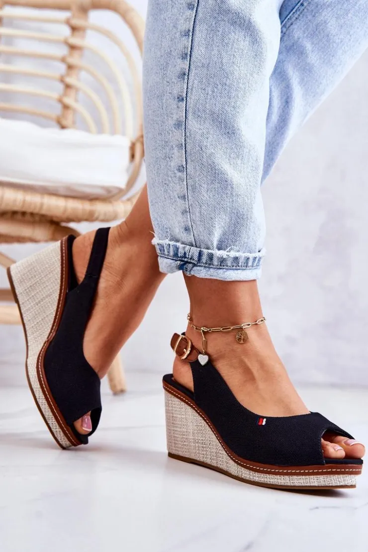 Boto Sandały Na Koturnie*Damskie Wygodne Sandały Na Koturnie Czarne Thallas