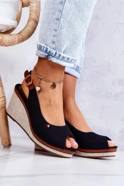 Boto Sandały Na Koturnie*Damskie Wygodne Sandały Na Koturnie Czarne Thallas