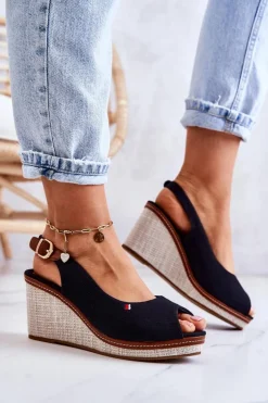 Boto Sandały Na Koturnie*Damskie Wygodne Sandały Na Koturnie Czarne Thallas