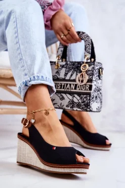 Boto Sandały Na Koturnie*Damskie Wygodne Sandały Na Koturnie Czarne Thallas