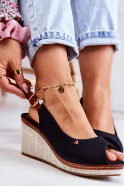 Boto Sandały Na Koturnie*Damskie Wygodne Sandały Na Koturnie Czarne Thallas