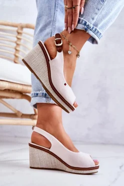 Damskie Boto Damskie Wygodne Sandały Na Koturnie Beżowe Thallas