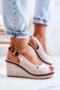 Damskie Boto Damskie Wygodne Sandały Na Koturnie Beżowe Thallas