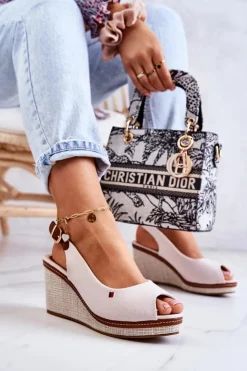 Damskie Boto Damskie Wygodne Sandały Na Koturnie Beżowe Thallas