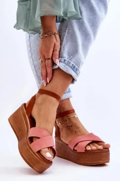 Damskie Boto Damskie Wygodne Sandały Na Koturnie Brązowo-Różowe Laurie