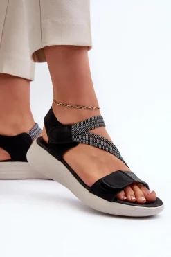Damskie Evento Damskie Wygodne Sandały Na Rzep Czarne Eladora