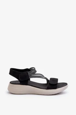 Damskie Evento Damskie Wygodne Sandały Na Rzep Czarne Eladora