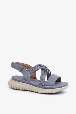 Evento Sandały Płaskie*Damskie Wygodne Sandały Na Rzep Niebieskie Eladora