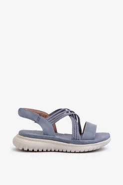 Evento Sandały Płaskie*Damskie Wygodne Sandały Na Rzep Niebieskie Eladora