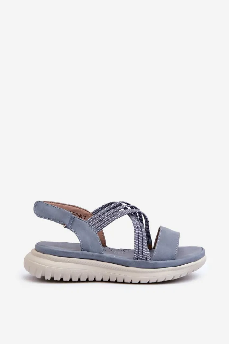 Evento Sandały Płaskie*Damskie Wygodne Sandały Na Rzep Niebieskie Eladora