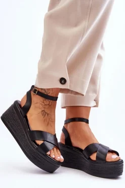 Boto Sandały Na Koturnie*Damskie Wygodne Sandały Na Koturnie Czarne Laurie